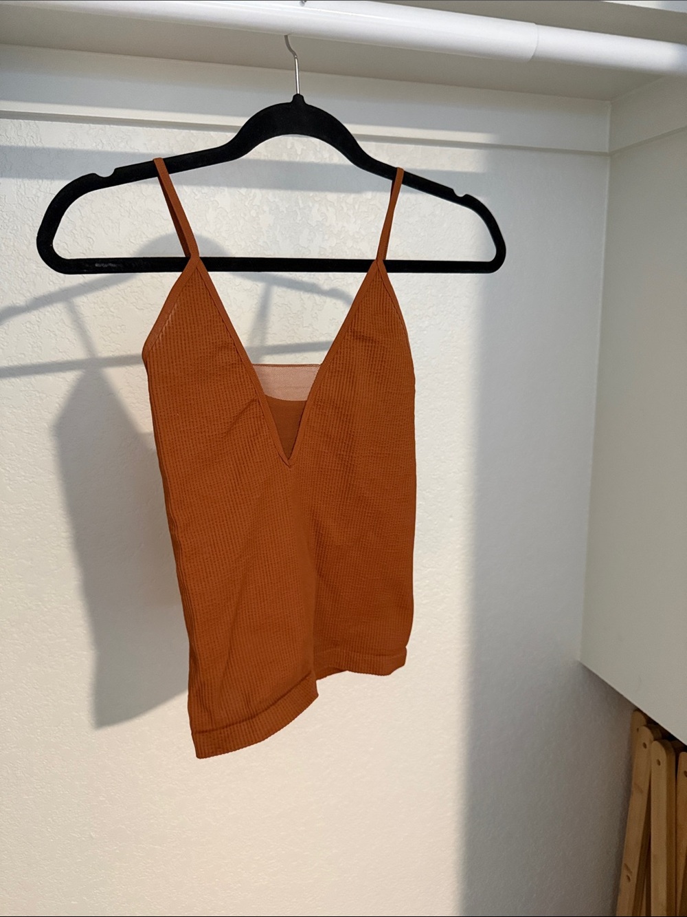 Free People Rust Waffle V-Neck Cami